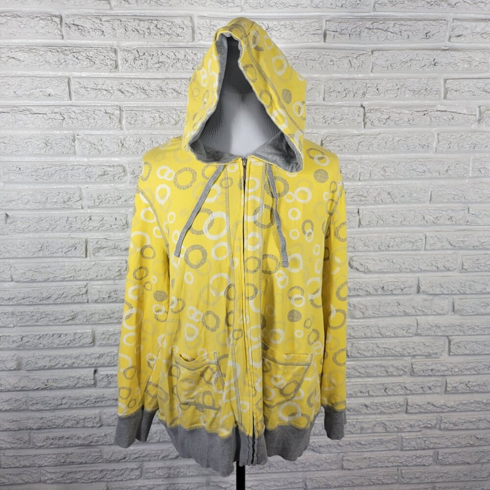 Onque Woman 1X Yellow Geometric Zip Hoodie Jacket Cotton Stretch SWE118E